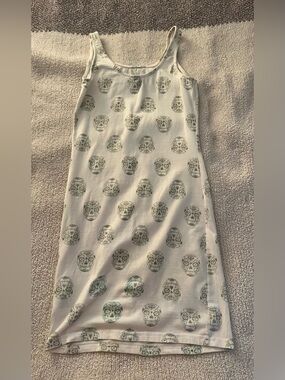 Divided H&M White Metallic Teal Gray Skull Print Summer Dress Size 6